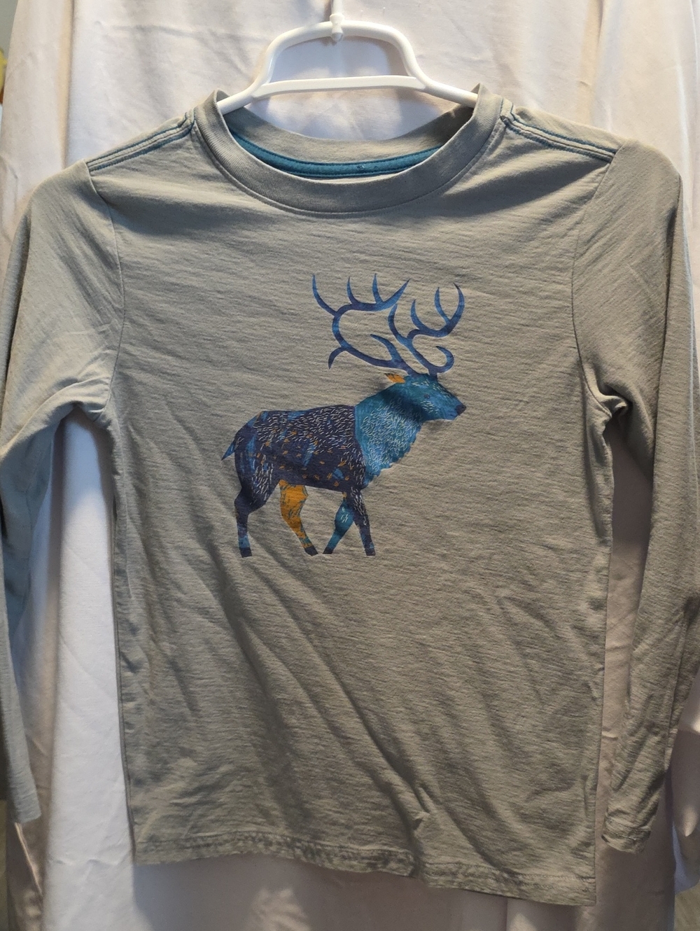 Tea Collection Sage Long-Sleeve Tee with Blue Elk Motif